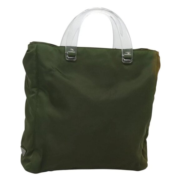 PRADA Hand Bag Nylon Plastic Khaki Silver Clear Auth bs25908 - Picture 1 of 16